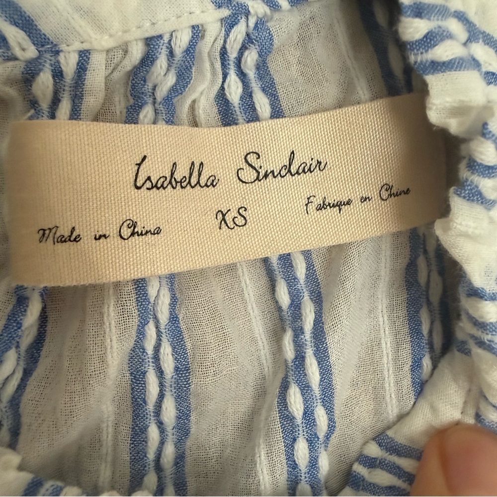 Isabella Sinclair Anthropologie Blue Stripe Ruffle Sleeve Top XS - Picture 4 of 6
